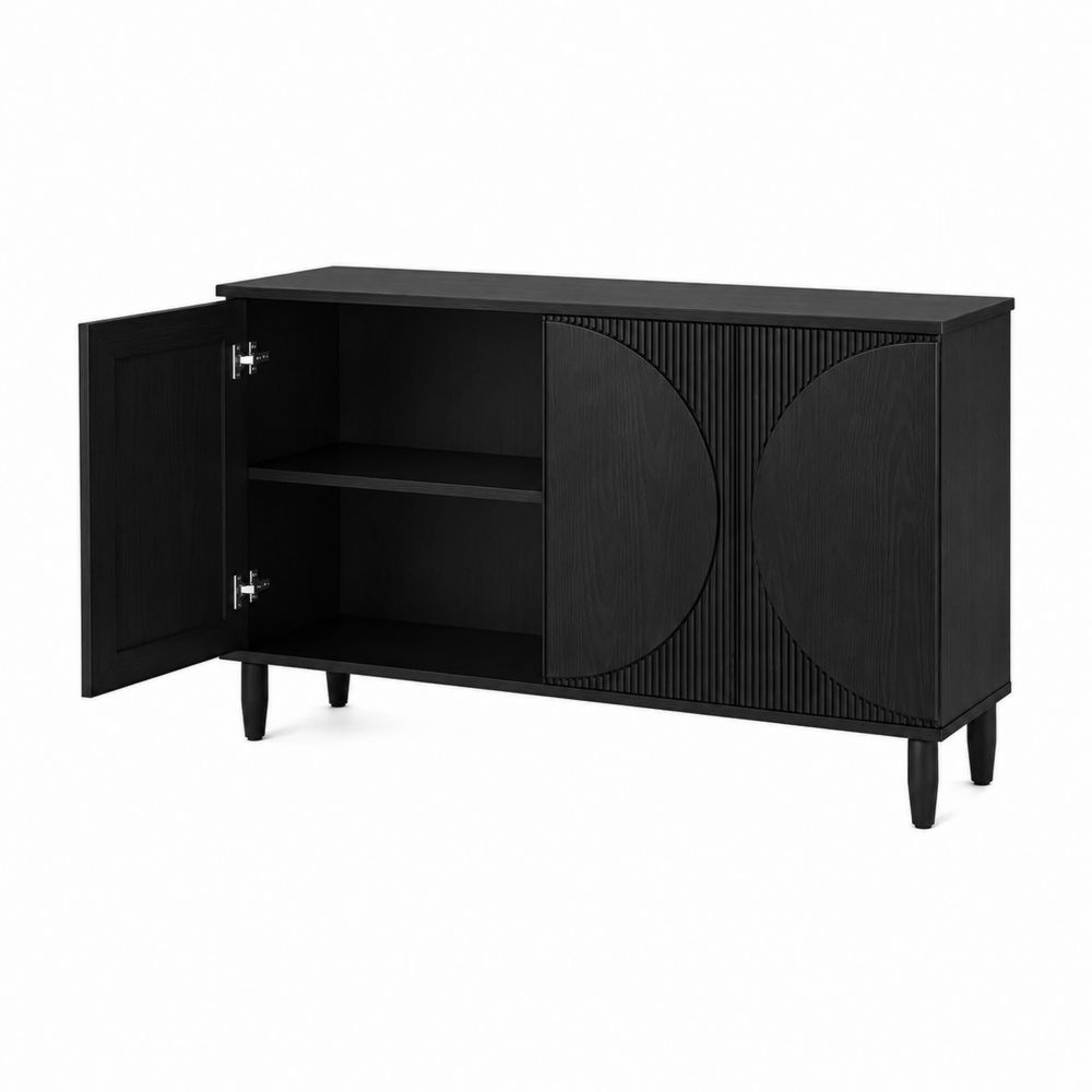 Buffet en Bois Noir avec Portes Géométriques