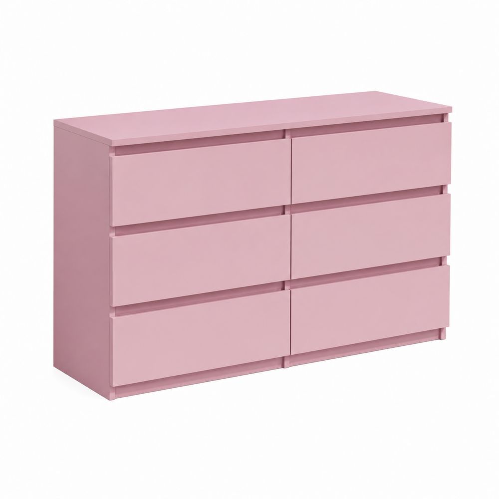 Commode en bois 6 tiroirs Rose 120x40x75 cm