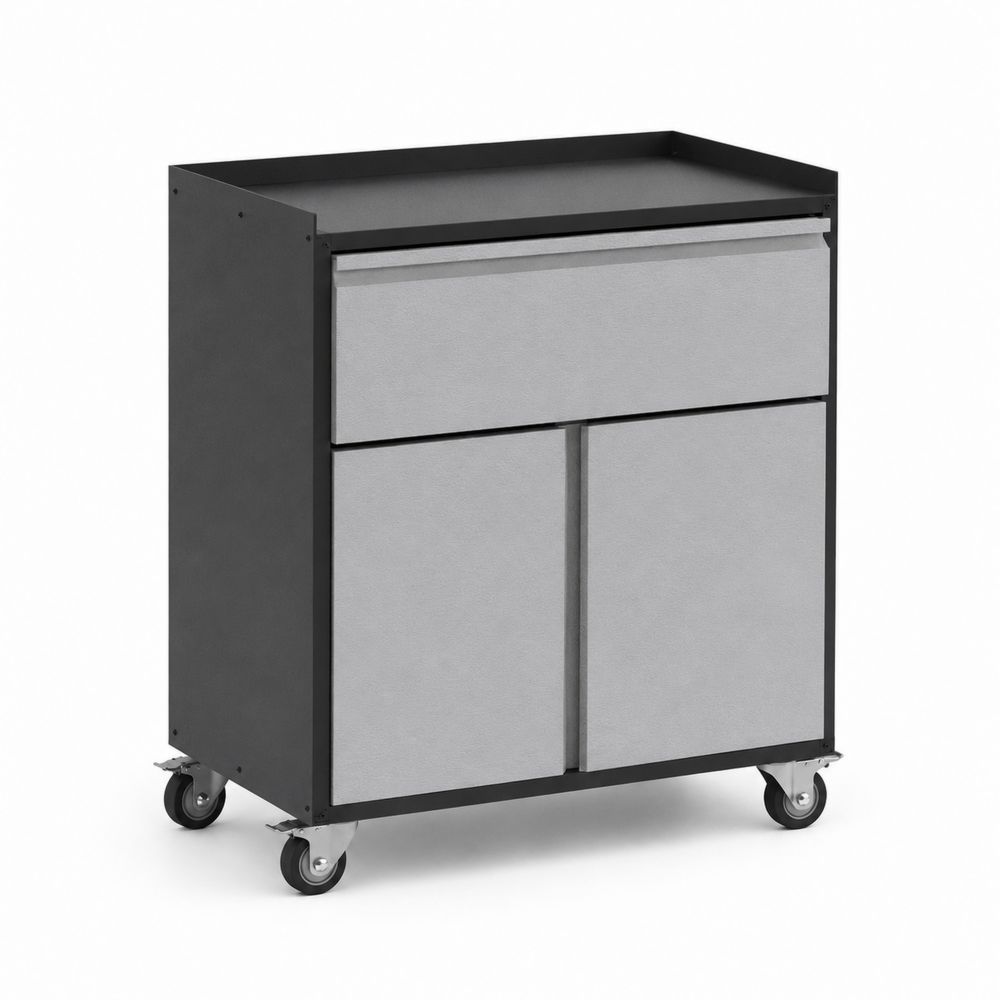 Chariot de rangement en acier avec roulettes 90x70x40cm Gris/Noir