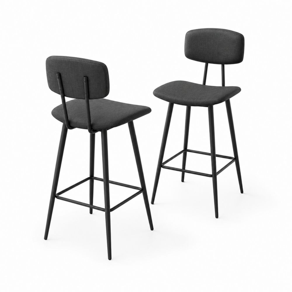 Set de Tabourets de Bar en Tissu Noir avec Pieds en Métal