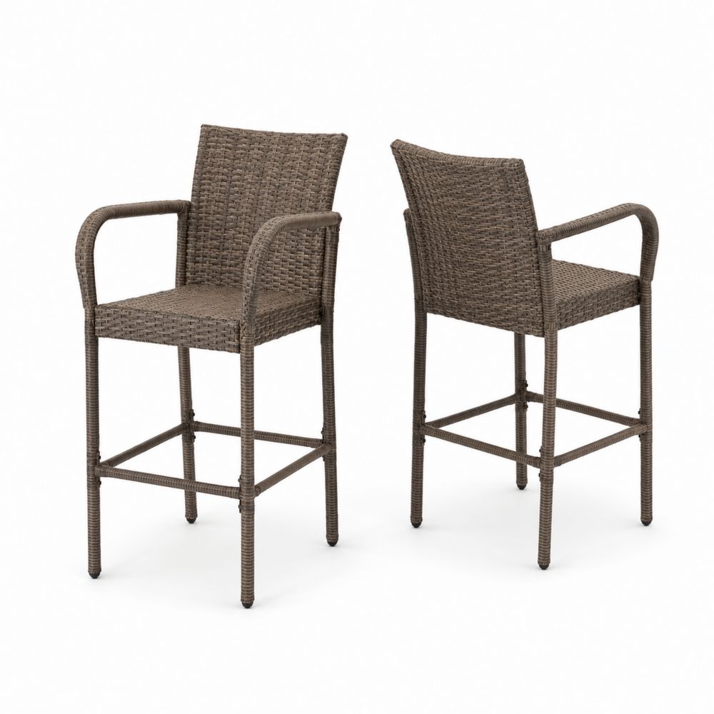 Lot de 2 tabourets de bar en résine tressée avec accoudoirs