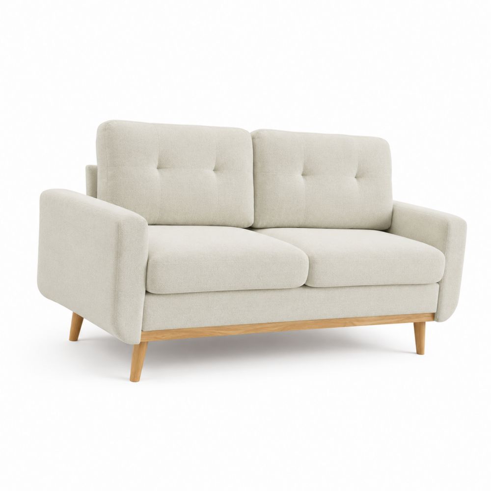 Canapé 2 places en tissu polyester Beige avec pieds en bois