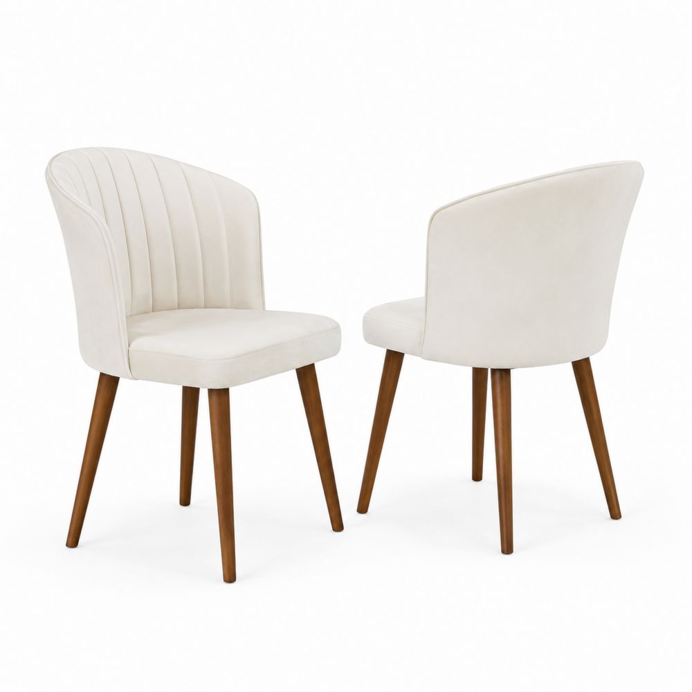 Lot de 2 chaises en velours blanc avec pieds en bois