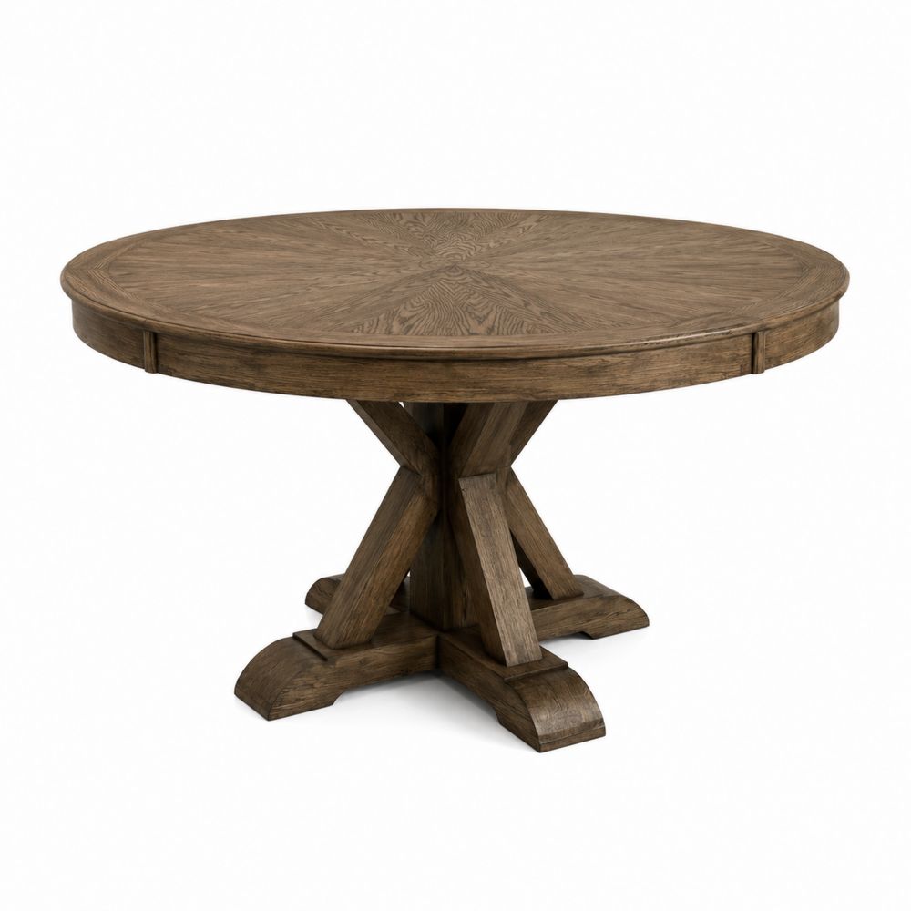 Table ronde en chêne massif marron diamètre 120 cm