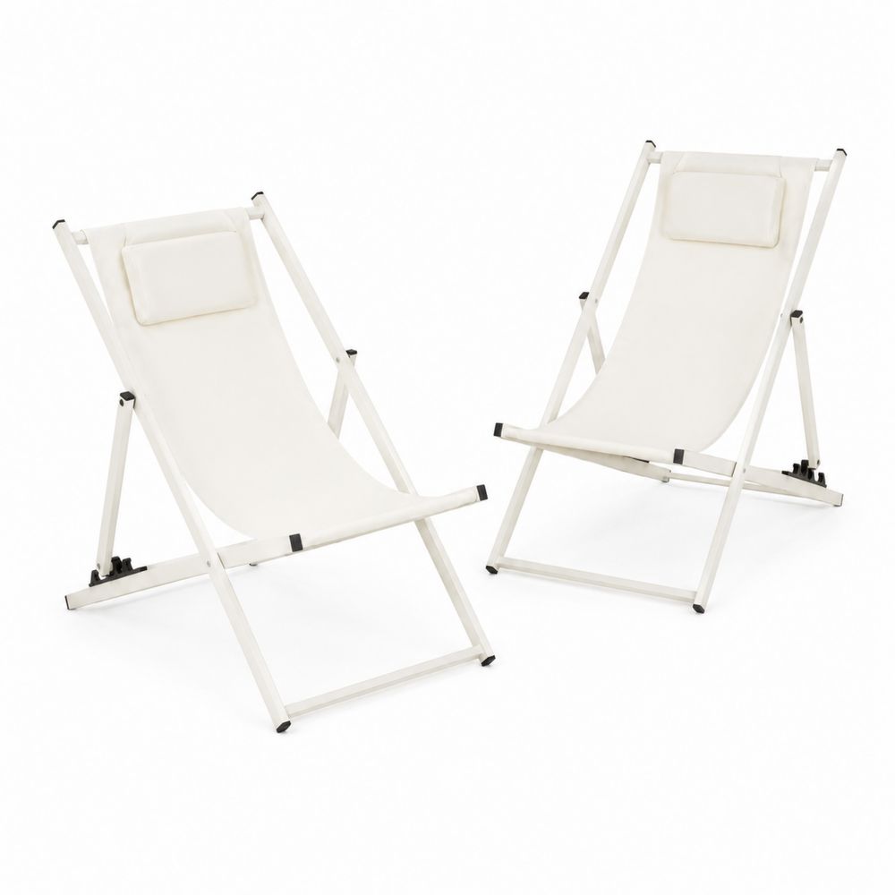Paire de chaises pliantes extérieures en acier et polyester blanc