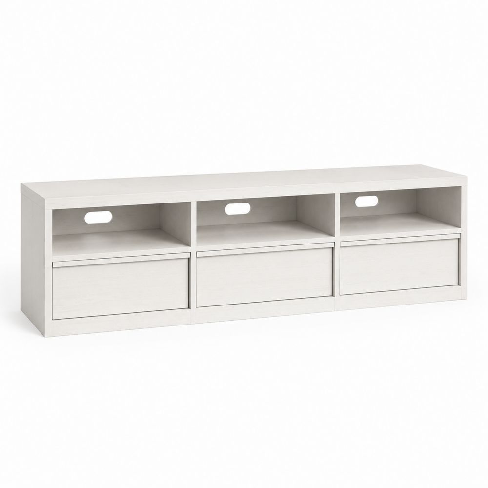 Meuble TV en bois composite Blanc avec 3 tiroirs et niches