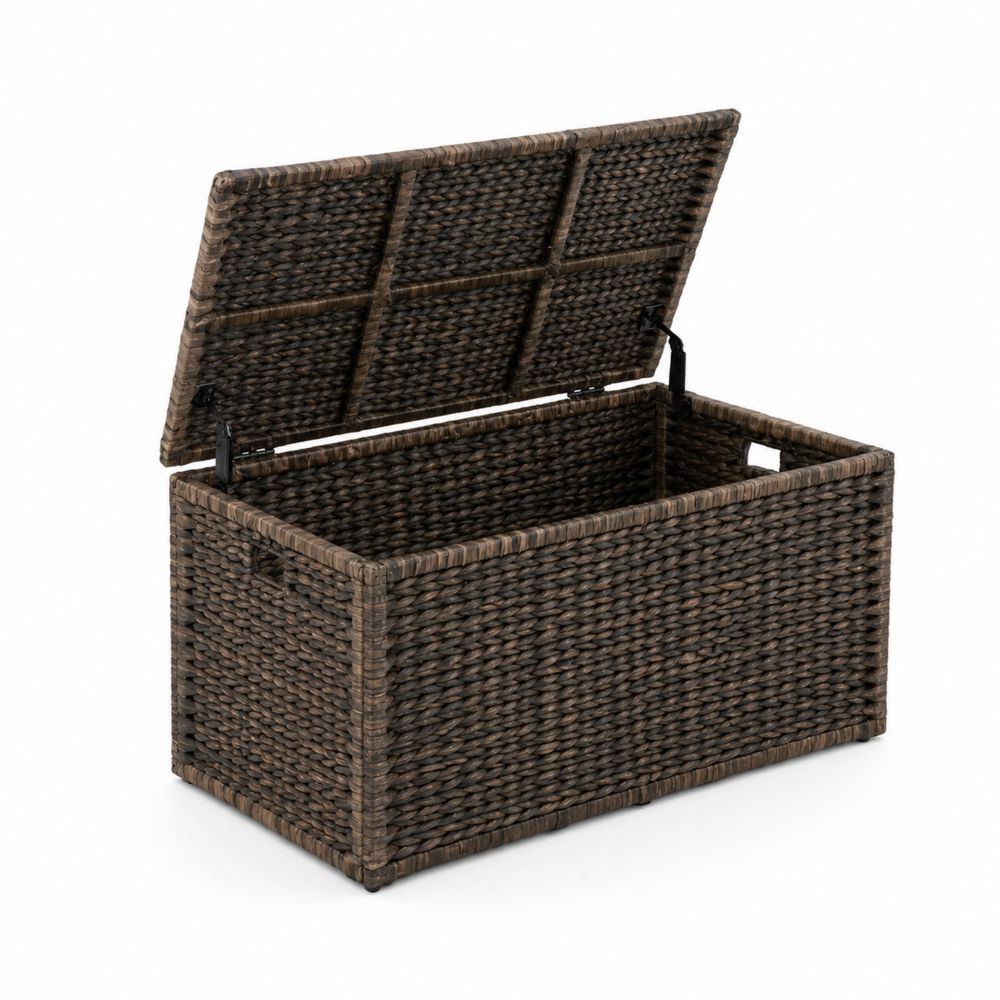Coffre de rangement extérieur en rotin synthétique brun 117x54x60 cm