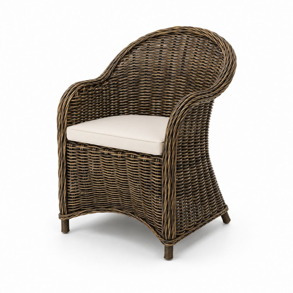 Chaise en rotin avec coussin en polyester marron et beige