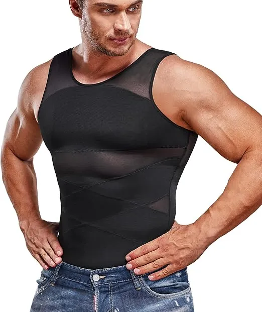 SOLCYSX Camiseta de compresi&oacute;n para hombre, camiseta interior adelgazante, camiseta sin mangas para gynomastica, chaleco moldeador para hombres