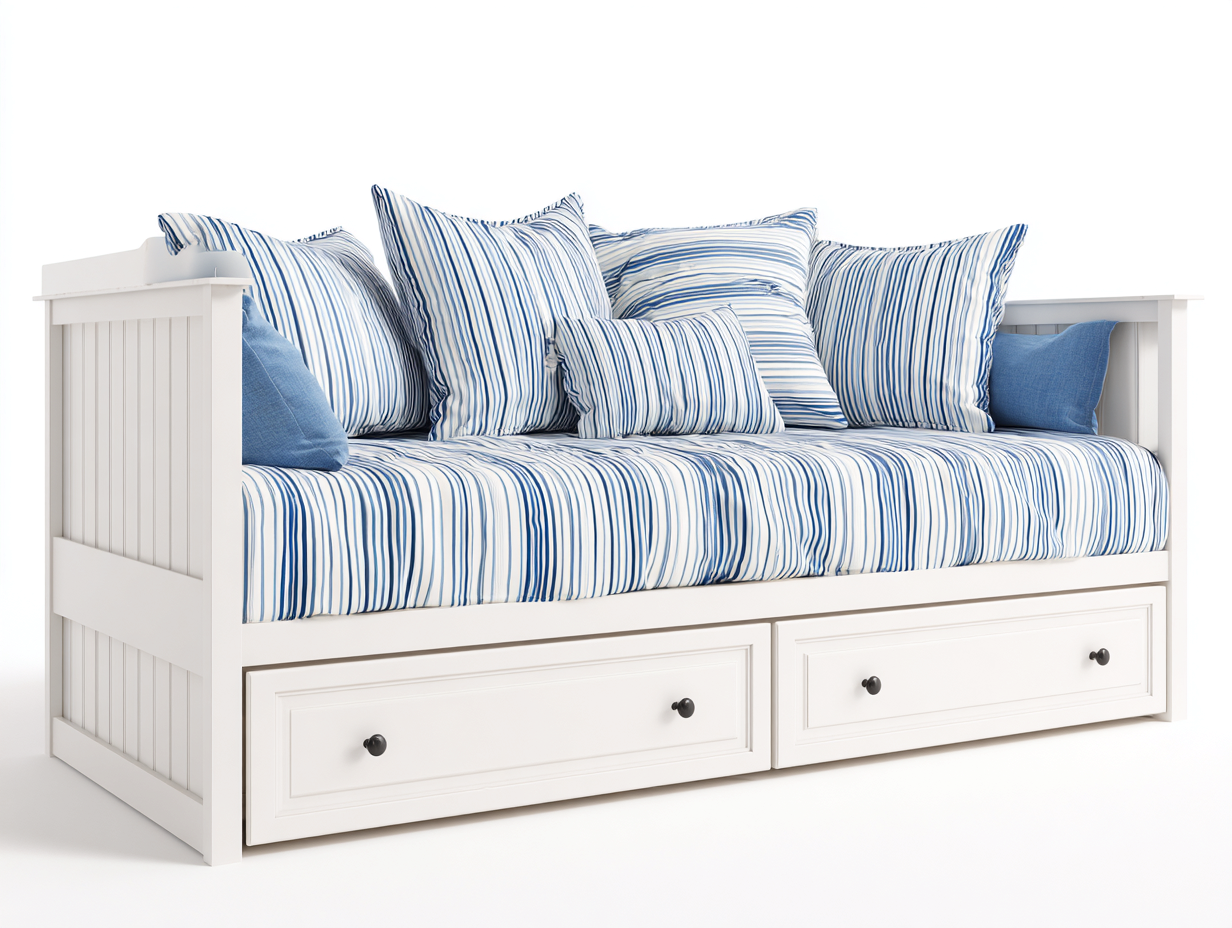 Sofás cama sofá cama madera 200x90x85 cm - blanco-azul - con 2 cajones-Maluxoliving