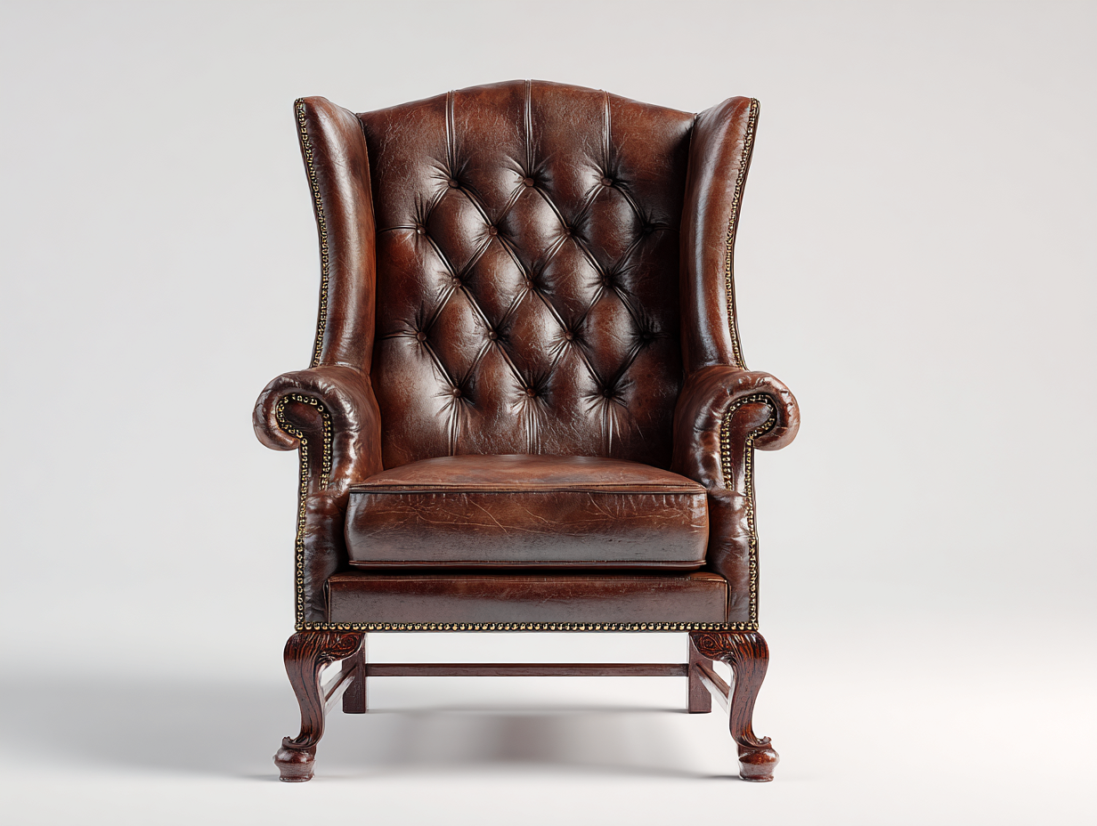 Sillón orejero cuero 85x90x110 cm marrón estilo clásico capitoné cómodo-Maluxoliving
