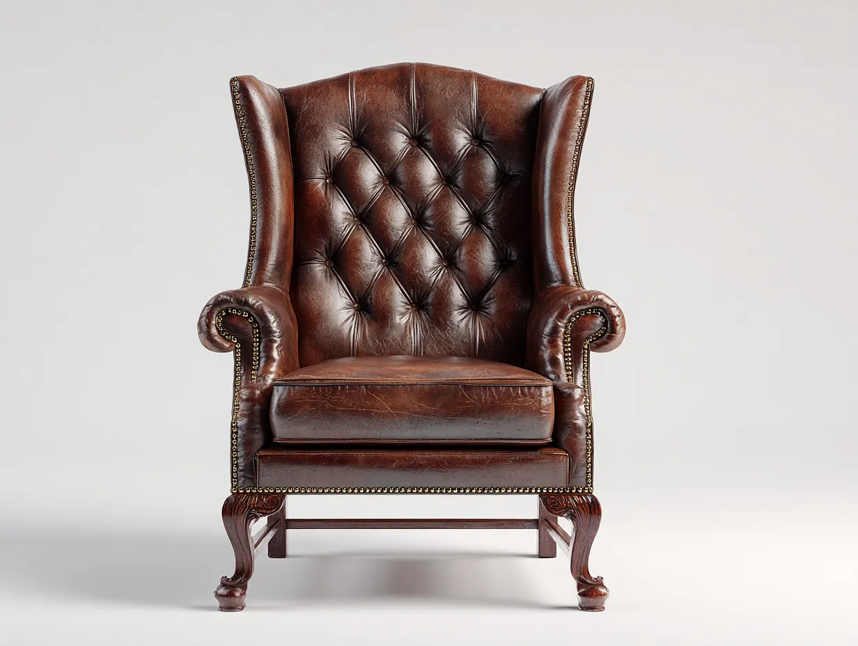 Sillón orejero cuero 85x90x110 cm marrón estilo clásico capitoné cómodo-Maluxoliving