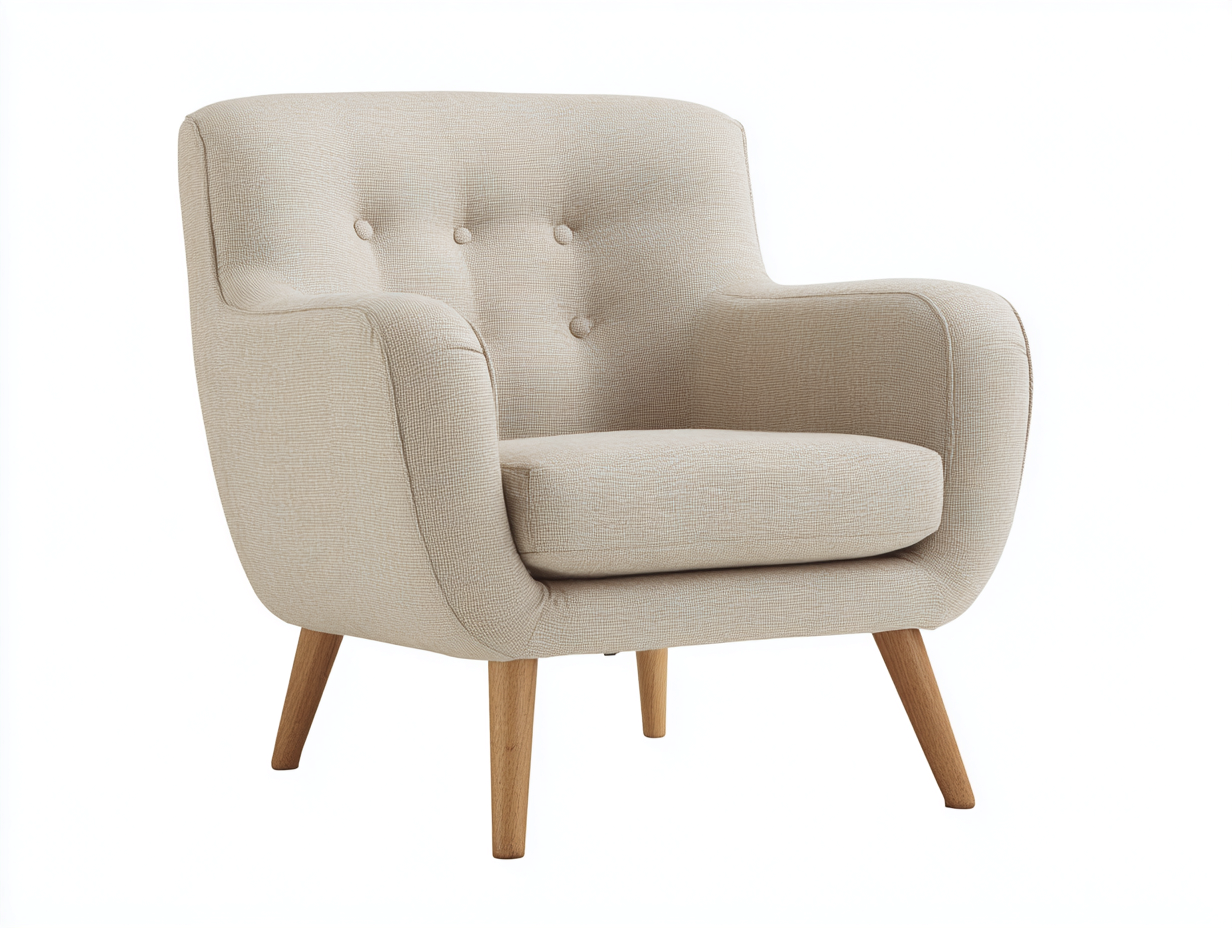 Sillones relax sillón individual tapizado en tela beige con patas de madera 80x85x90 cm para salón - estilo moderno-Maluxoliving