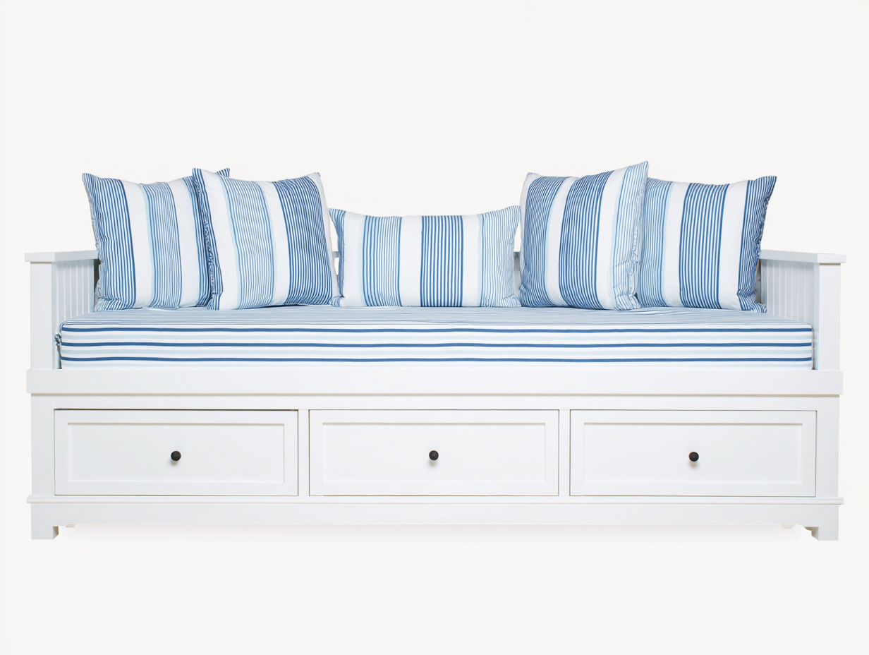 Sofás cama madera maciza y tela 200x90x85 cm blanco y azul para salón - diseño moderno con almacenamiento-Maluxoliving