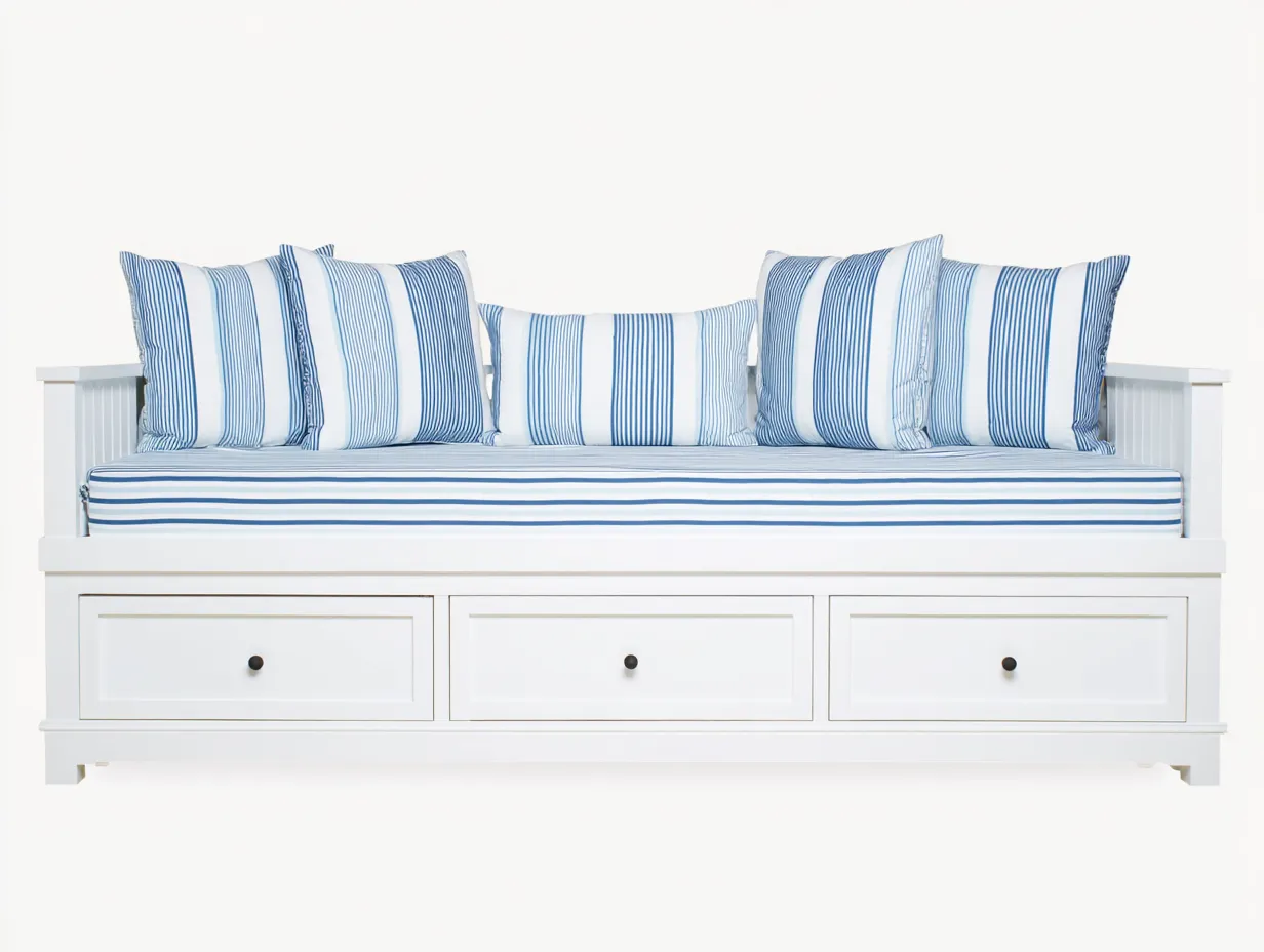 Sofás cama madera maciza y tela 200x90x85 cm blanco y azul para salón - diseño moderno con almacenamiento-Maluxoliving