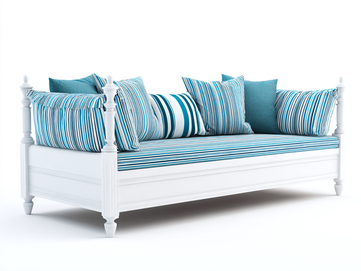 Sofás cama madera maciza y tela 200x90x85 cm blanco y azul para salón - diseño moderno-Maluxoliving