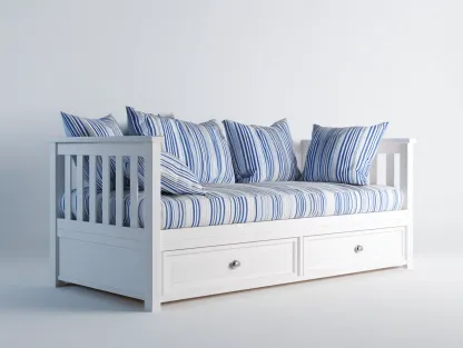 Sofás cama sofá cama de madera con 2 cajones tapizado en tela color blanco y azul 200x90x85 cm para salón - estilo moderno-Maluxoliving