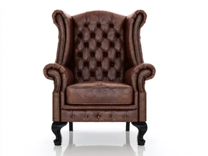 Sillón orejero sillón individual de cuero sintético marrón con capitoné profundo 92x95x112 cm para salón - estilo clásico-Maluxoliving