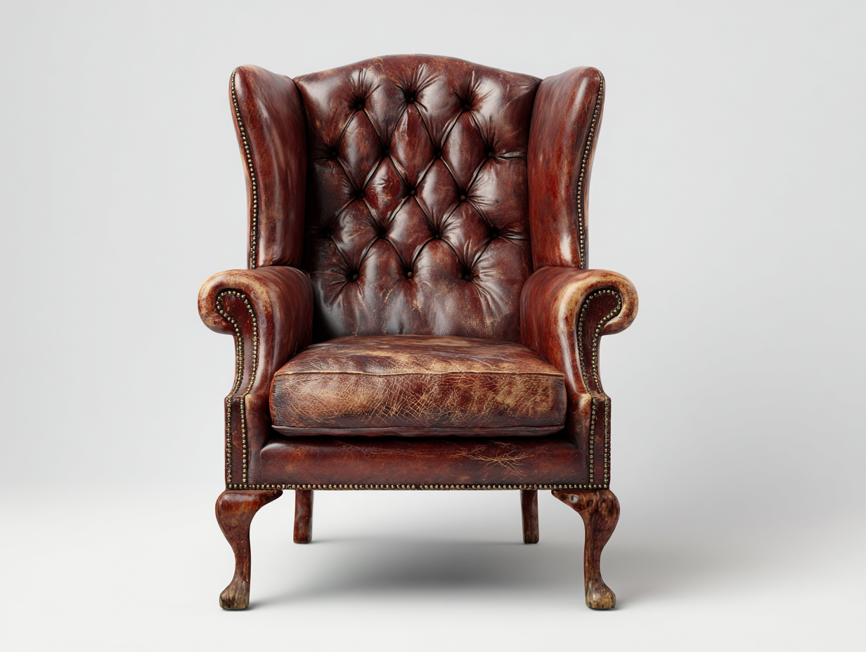 Sillón orejero sillón individual de cuero sintético marrón con capitoné clásico 88x92x108 cm para salón - estilo vintage-Maluxoliving