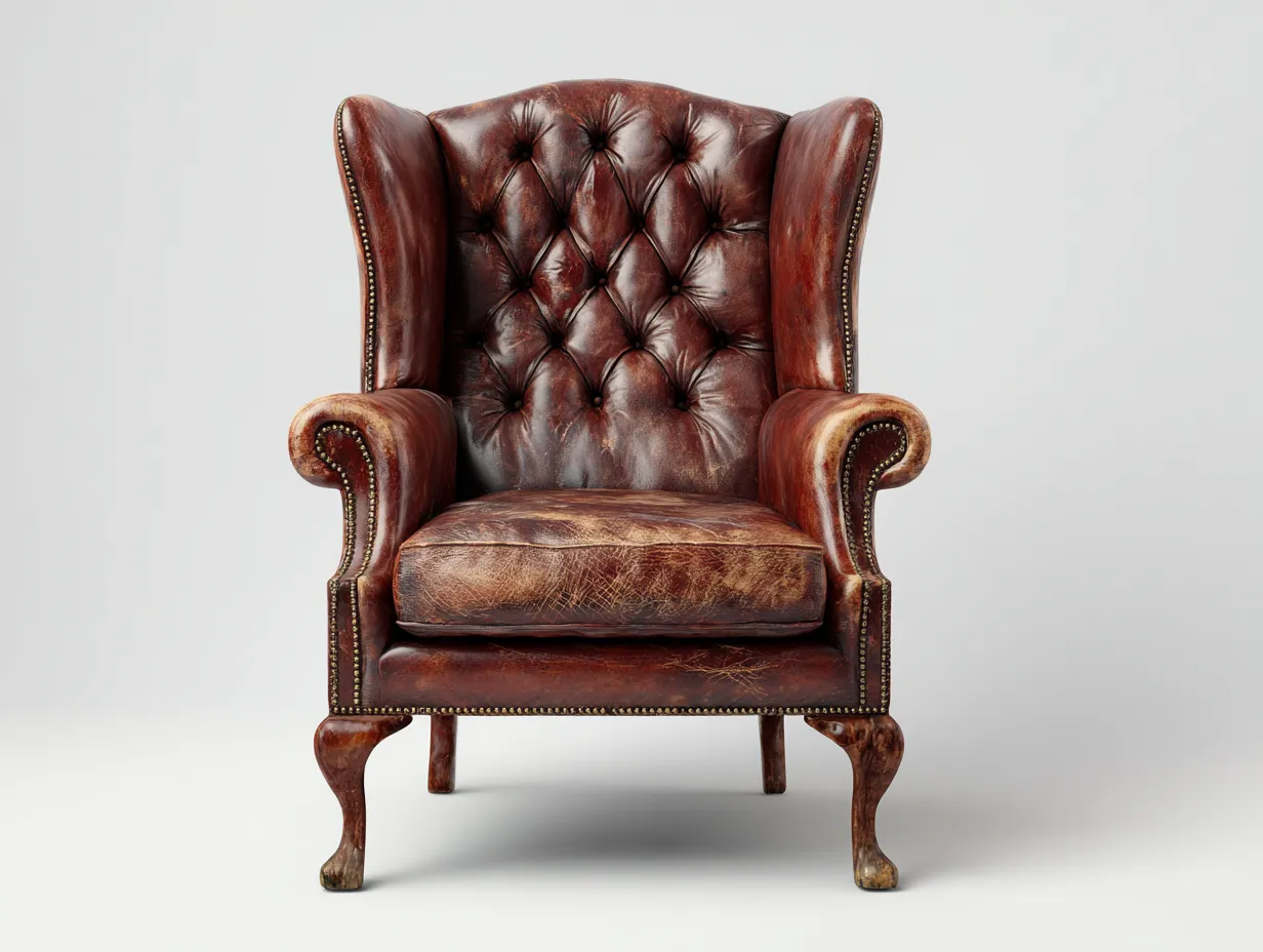 Sillón orejero sillón individual de cuero sintético marrón con capitoné clásico 88x92x108 cm para salón - estilo vintage-Maluxoliving