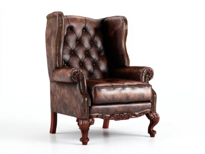 Sillón orejero tapizado en cuero sintético envejecido 84x90x116 cm marrón oscuro para salón - diseño clásico capitoné-Maluxoliving