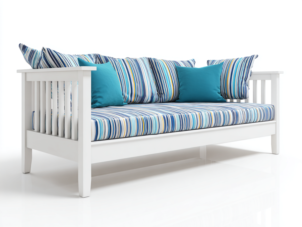 Sofás cama de madera con colchón tapizado 204x86x86 cm blanco-azul para salón - diseño funcional-Maluxoliving