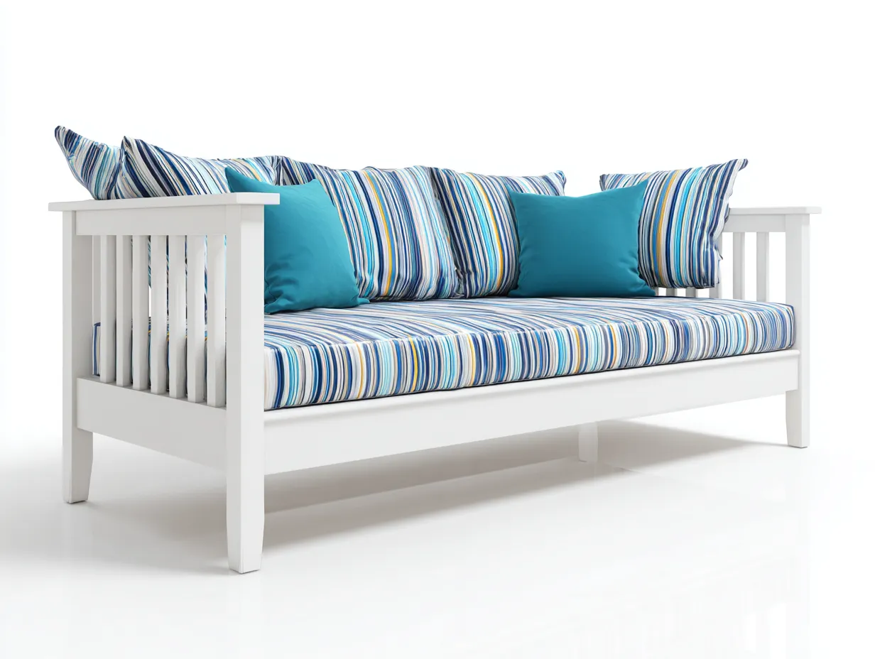 Sofás cama de madera con colchón tapizado 204x86x86 cm blanco-azul para salón - diseño funcional-Maluxoliving