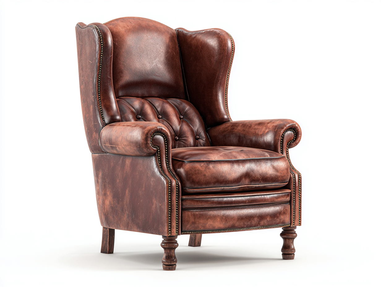 Sillón orejero cuero sintético y madera 88x82x108 cm marrón para salón - estilo clásico-Maluxoliving
