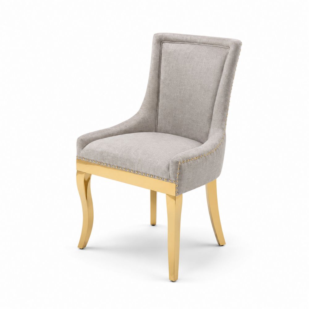 Chaise de salle à manger en tissu Lin avec pieds en métal doré 92 cm