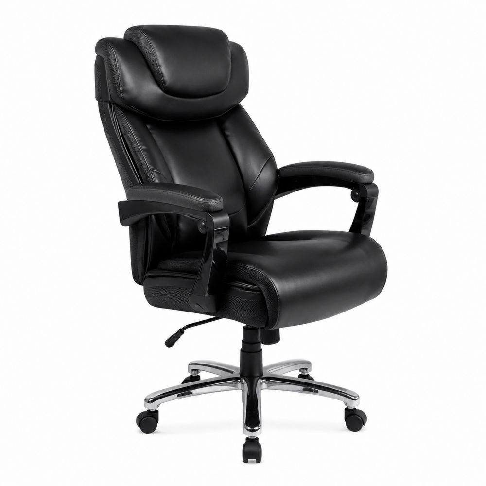Chaise de bureau pivotante en cuir synthétique noir avec accoudoirs réglables