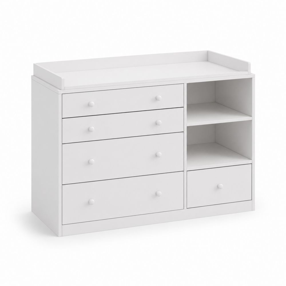 Commode bois à 6 tiroirs et 2 étagères ouvertes Blanc
