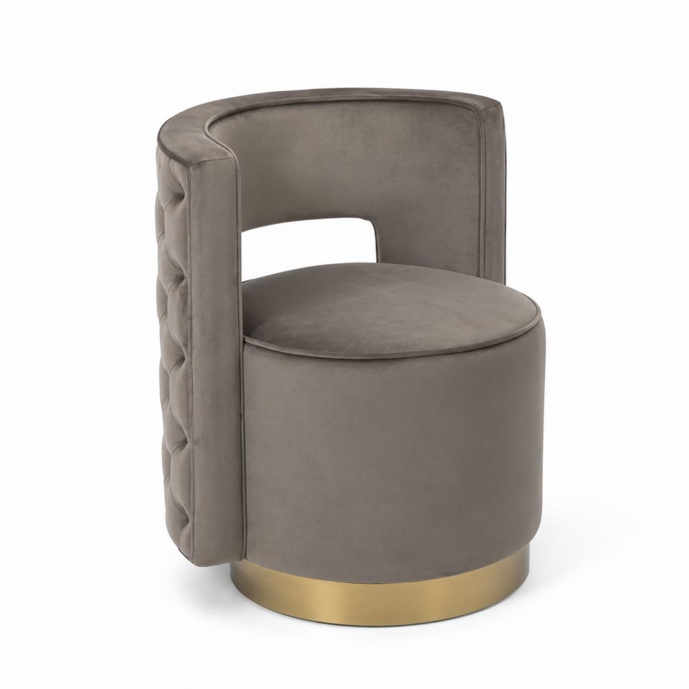 Chaise en velours avec base en métal doré, Gris