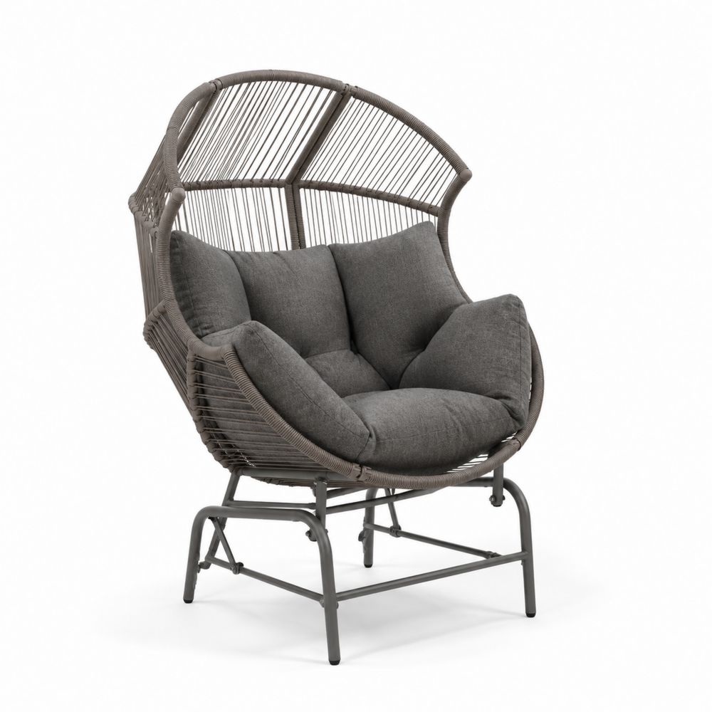 Chaise en osier synthétique avec coussins en polyester gris
