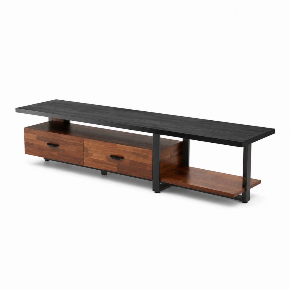 Meuble TV en bois et métal 150 cm Noir/Chêne