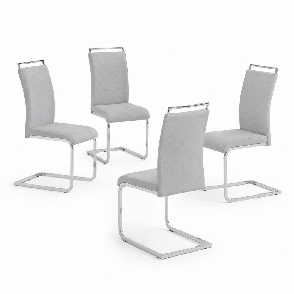 Lot de 4 chaises cantilever en tissu gris avec cadre en métal