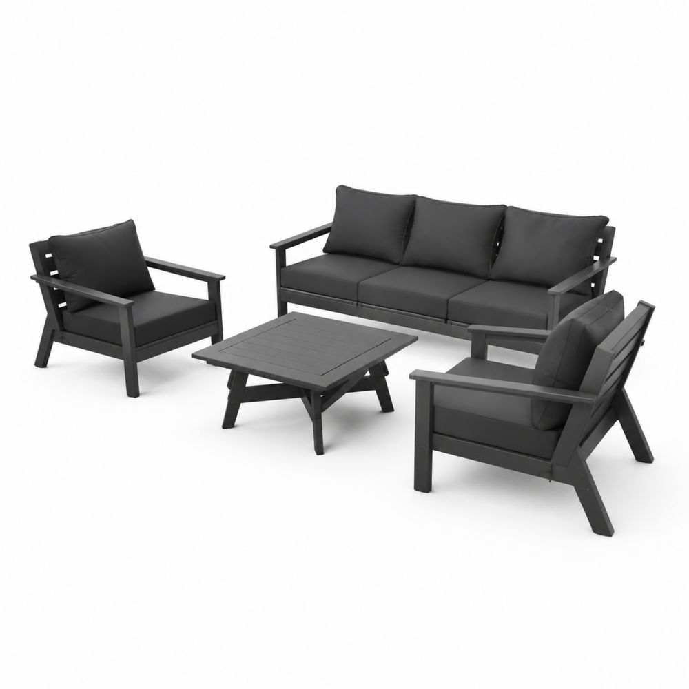 Ensemble de salon d'extérieur en aluminium noir avec fauteuils et table