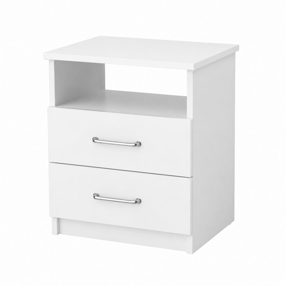 Table de chevet en bois et métal avec 2 tiroirs Blanc