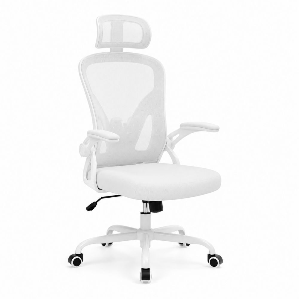 Chaise de bureau en maille blanche réglable avec accoudoirs