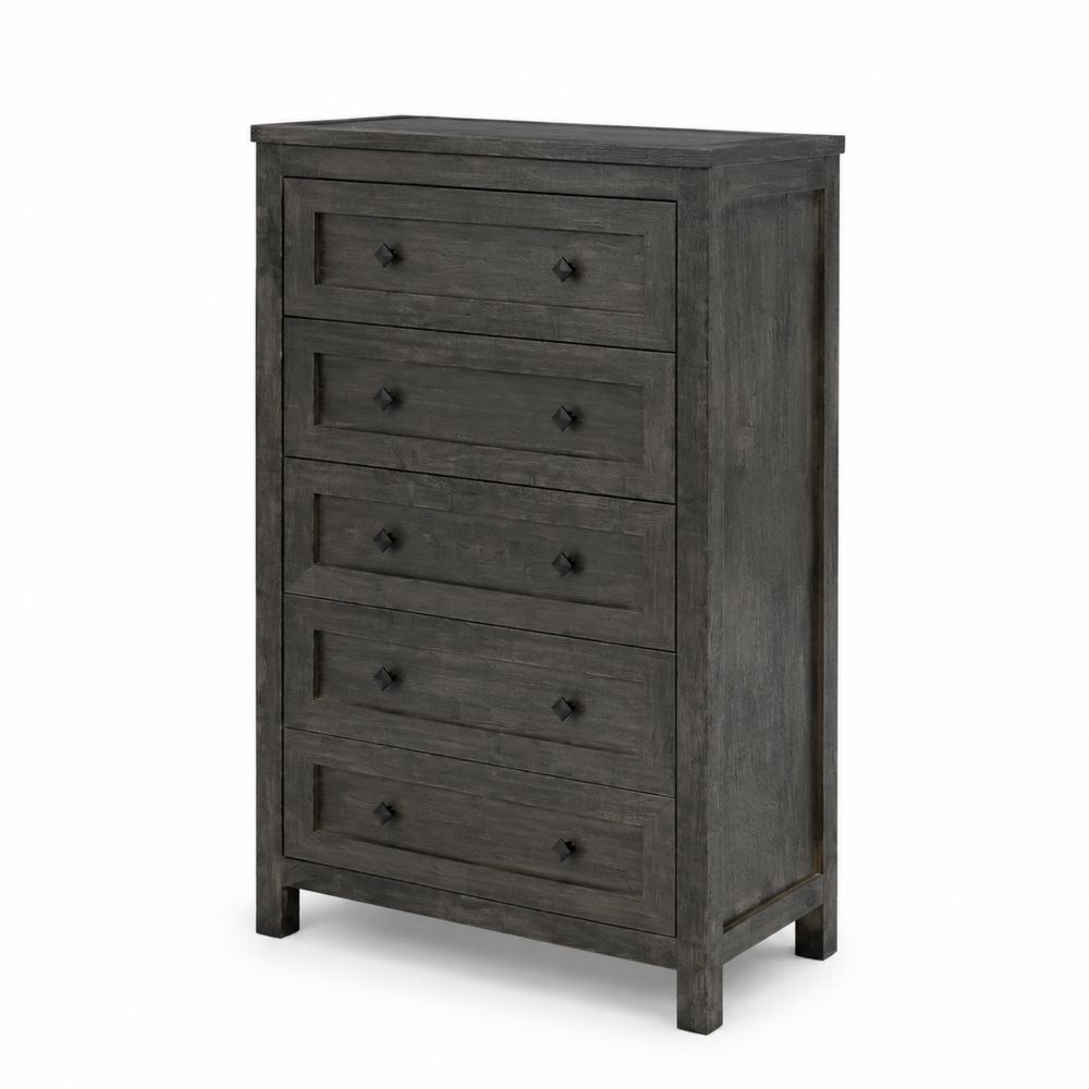 Commode 5 tiroirs en bois de pin Gris