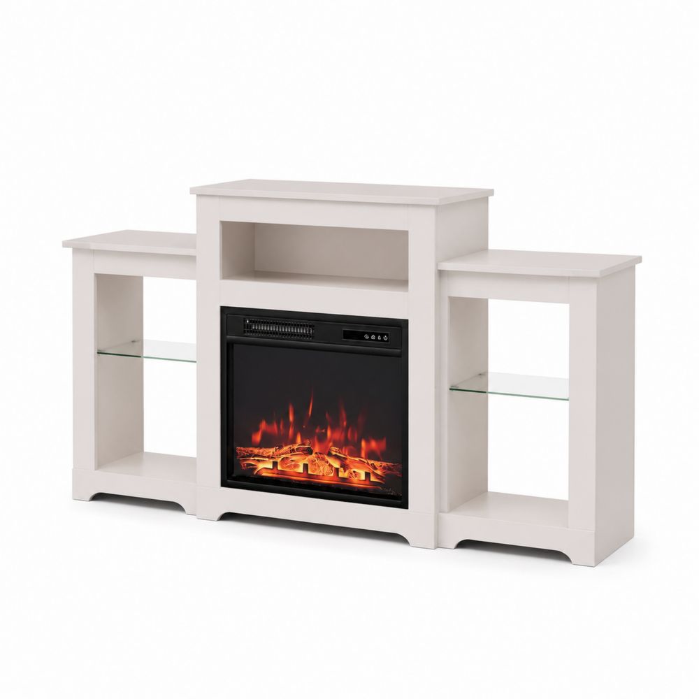 Meuble TV avec Cheminée Électrique en Bois Blanc