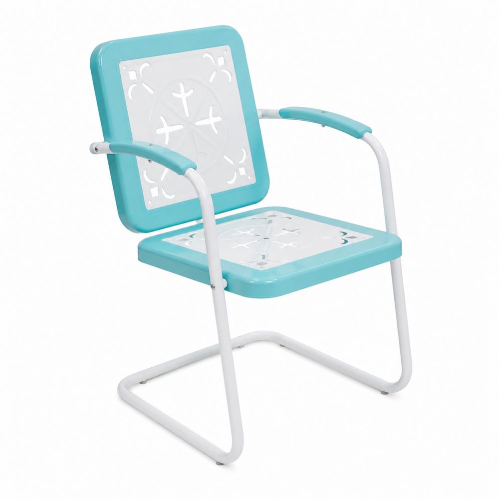 Chaise d'extérieur en métal bleu et blanc