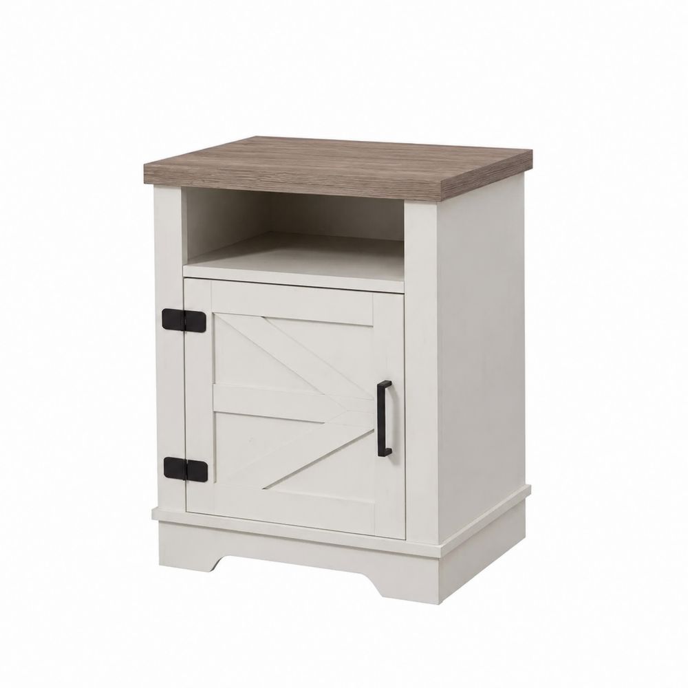 Table de chevet en bois blanc avec étagère et porte 60x40x35 cm