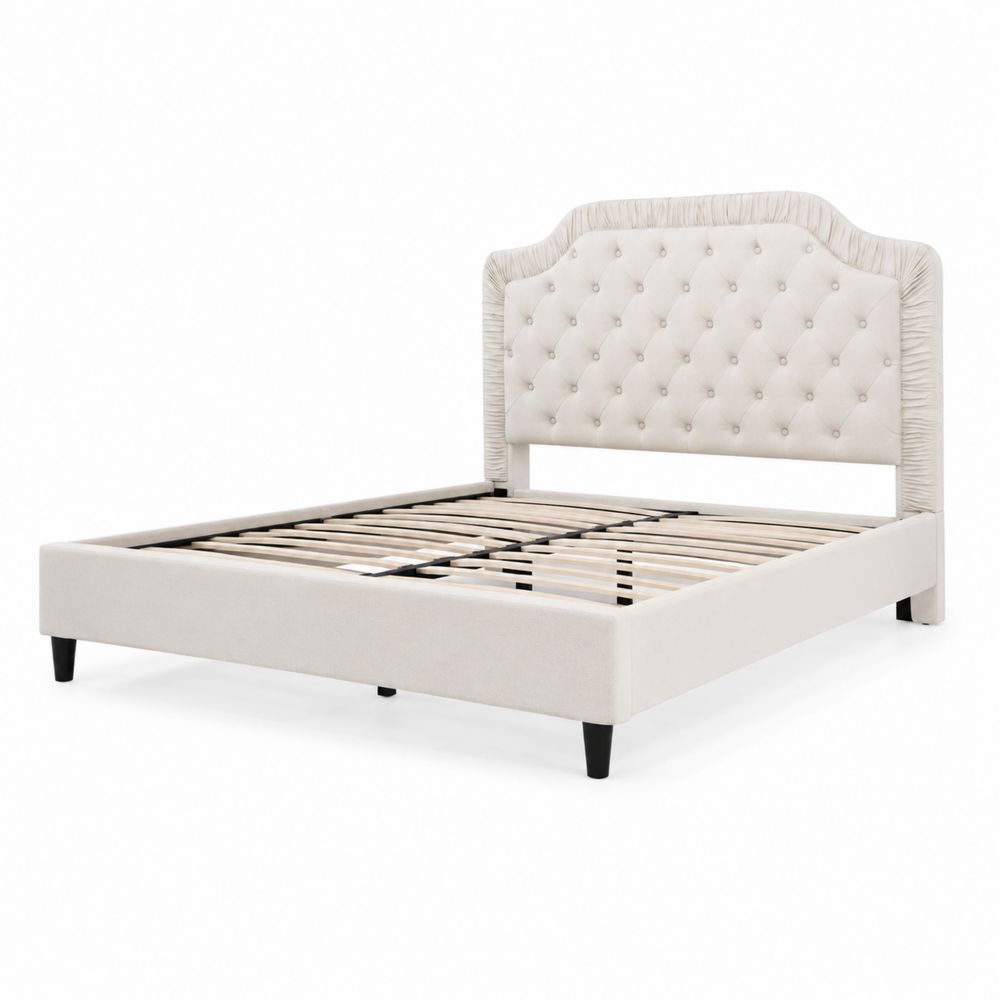 Lit double en tissu polyester avec tête de lit capitonnée 140x200 cm