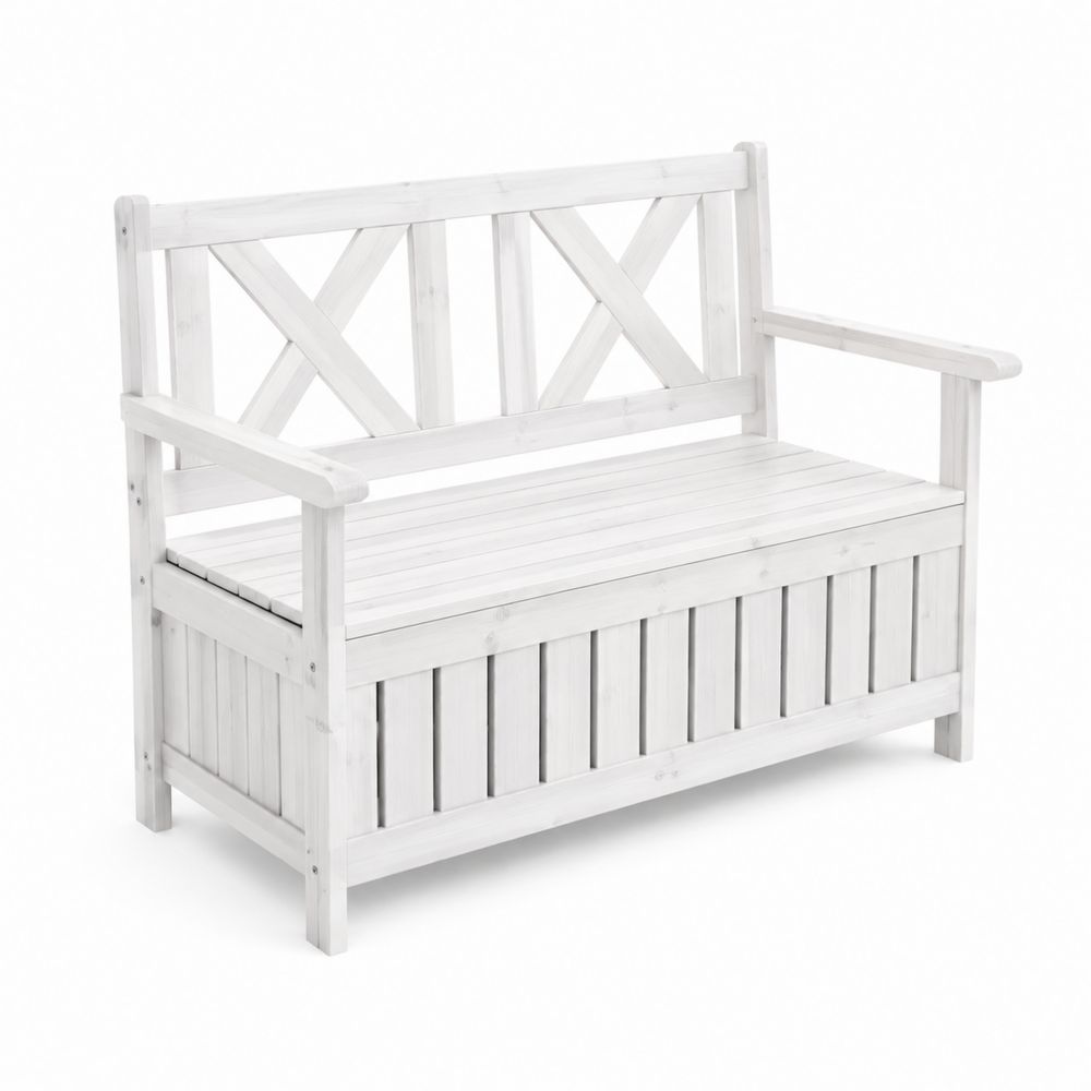 Banc en bois de pin avec rangement Blanc