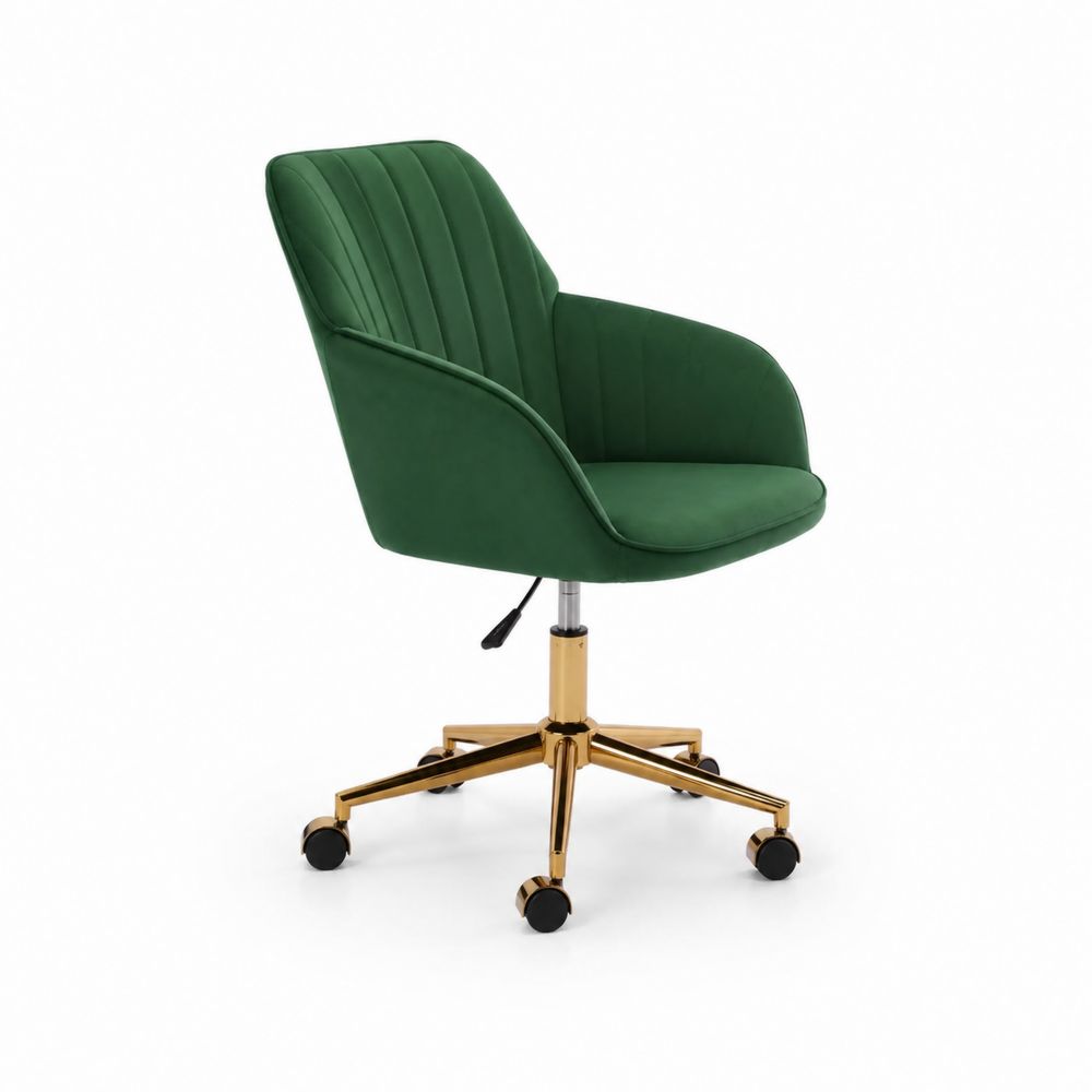 Chaise pivotante en velours vert avec base en métal doré