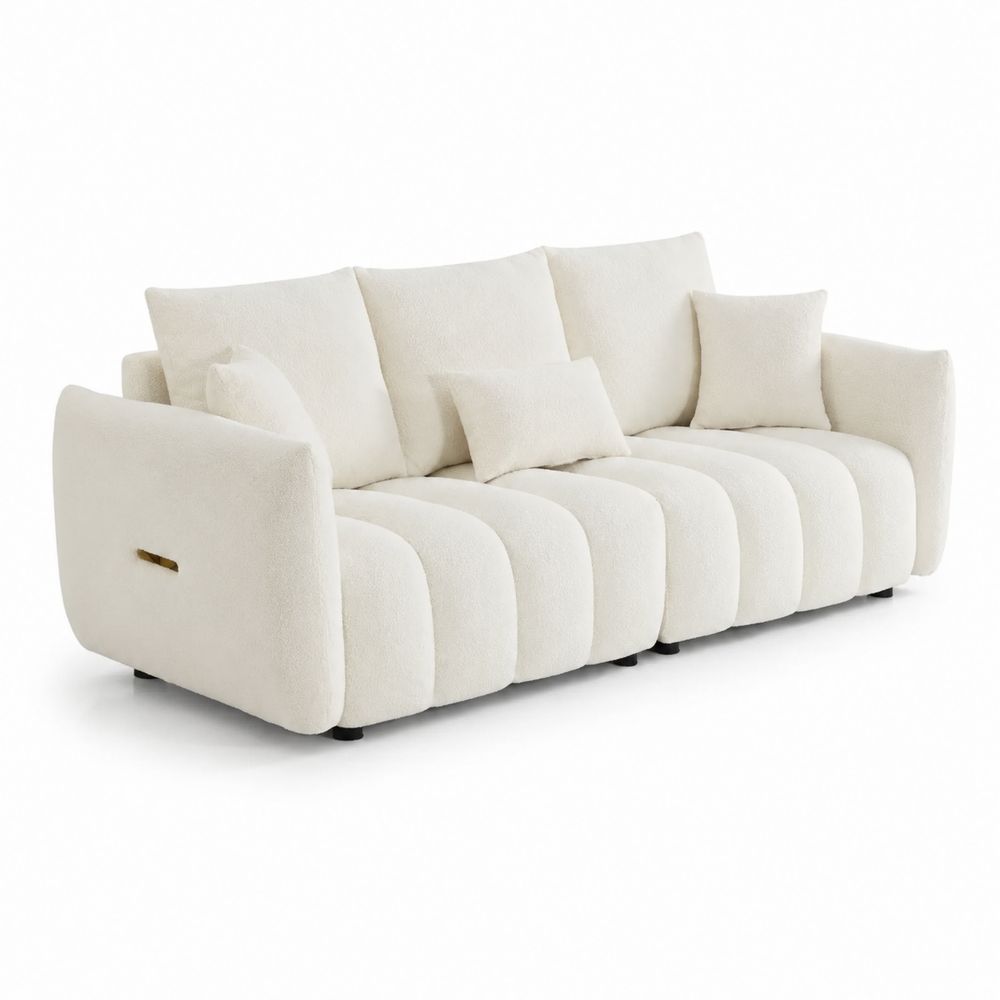 Canapé droit 3 places en tissu bouclette Beige