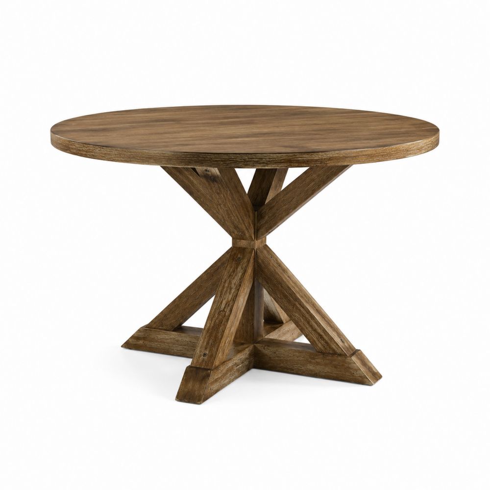 Table ronde en bois d'acacia massif 120 cm Marron