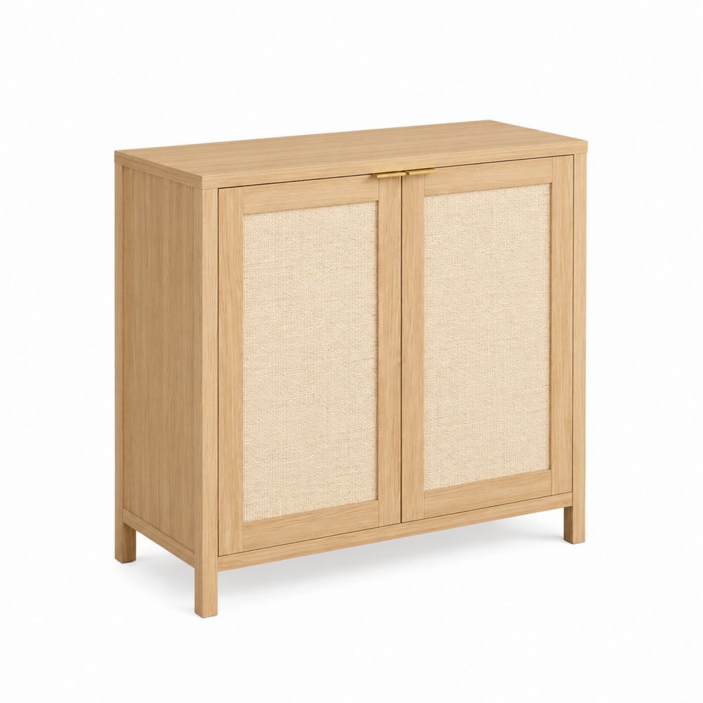 Buffet en chêne avec portes en lin 80x40x90 cm