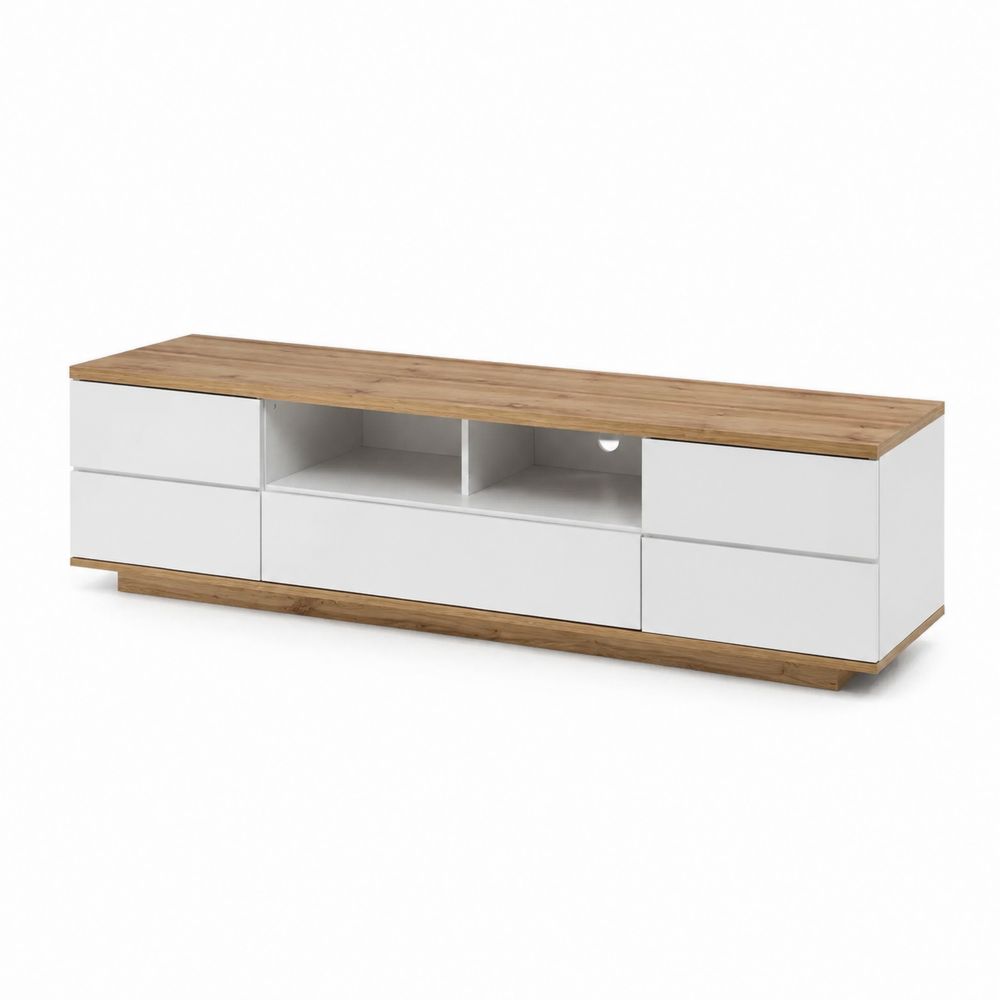 Meuble TV en bois et blanc 180x30x40 cm