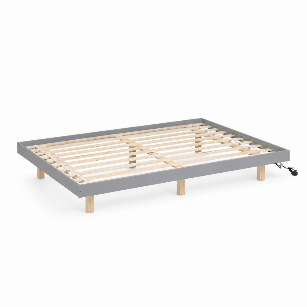 Cadre de lit en métal avec lattes en pin 140x190 cm Gris